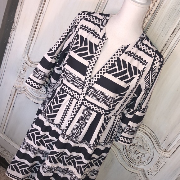Wayward Fancies eShakti Black and White Graphic Print Babydoll Styling Dress - Picture 4 of 14